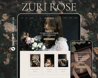May include: A website design for Zuri Rose, a floral design business, displayed on a tablet and smartphone. The website features images of floral arrangements and the text "Handcrafted Arrangements & Bespoke Floral Creations."