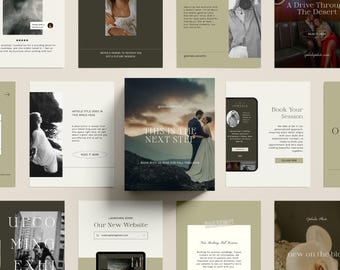 May include: A series of social media posts and website mockups in a muted green and white colour scheme. The images include text such as "This is the Next Step" and "Book Your Session", along with photographs of a couple and other lifestyle images.