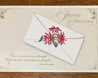 VGC Rare John Winsch Vintage 1914 Joyous Christmas German Postcard Letter Poem Horseshoe Textured Embossed Gold Gilded Antique Unsent 9e
