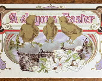 GC+ Rare Vintage 1911 Joyous Easter P. Sander Postcard Cute Baby Chicks on Eggs Gold & Silver Gilded Textured Embossed Antique Unsent 4r