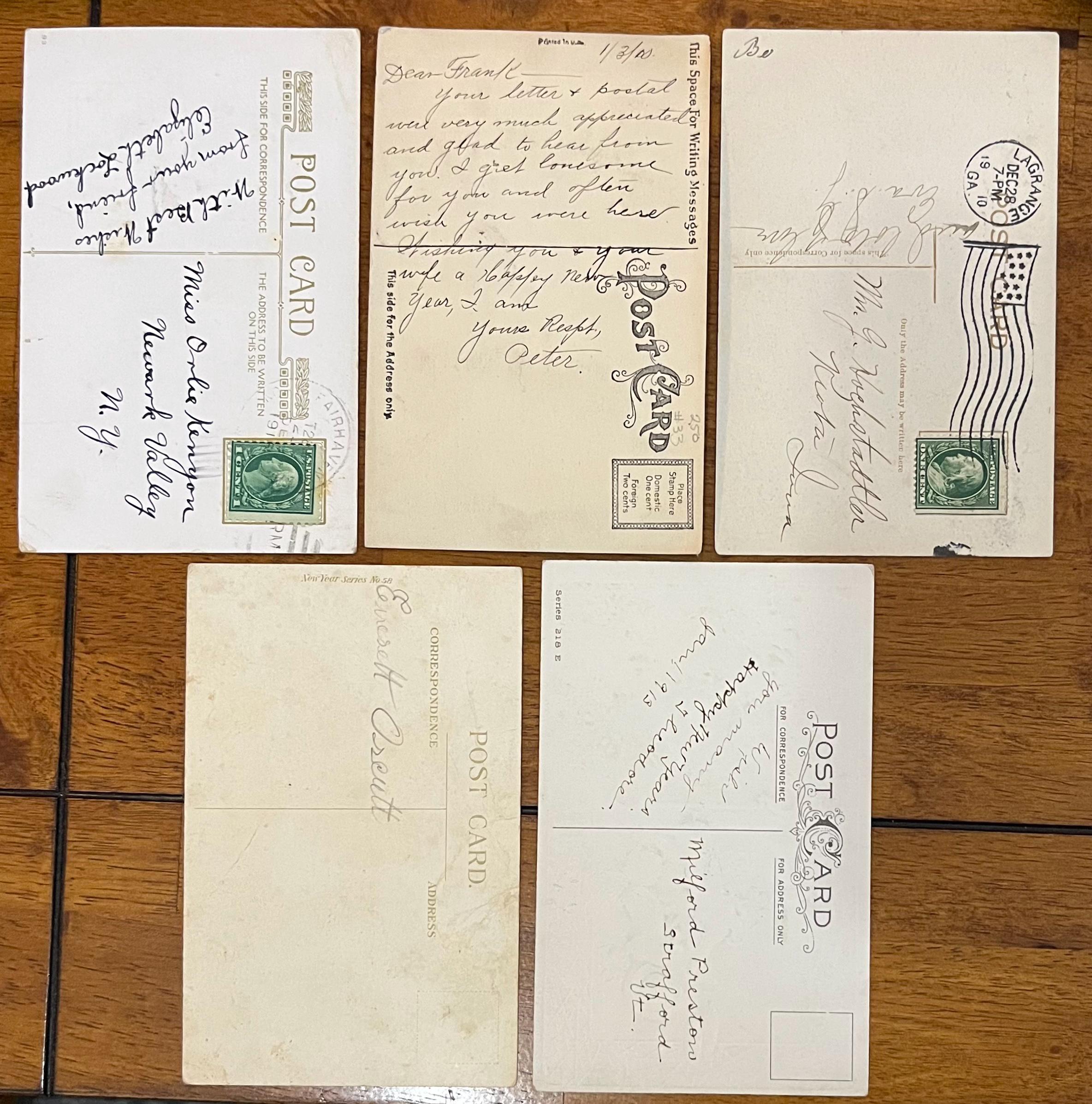 SET of 5 Rare Vintage 1910 Happy New Year's Postcard Clock
