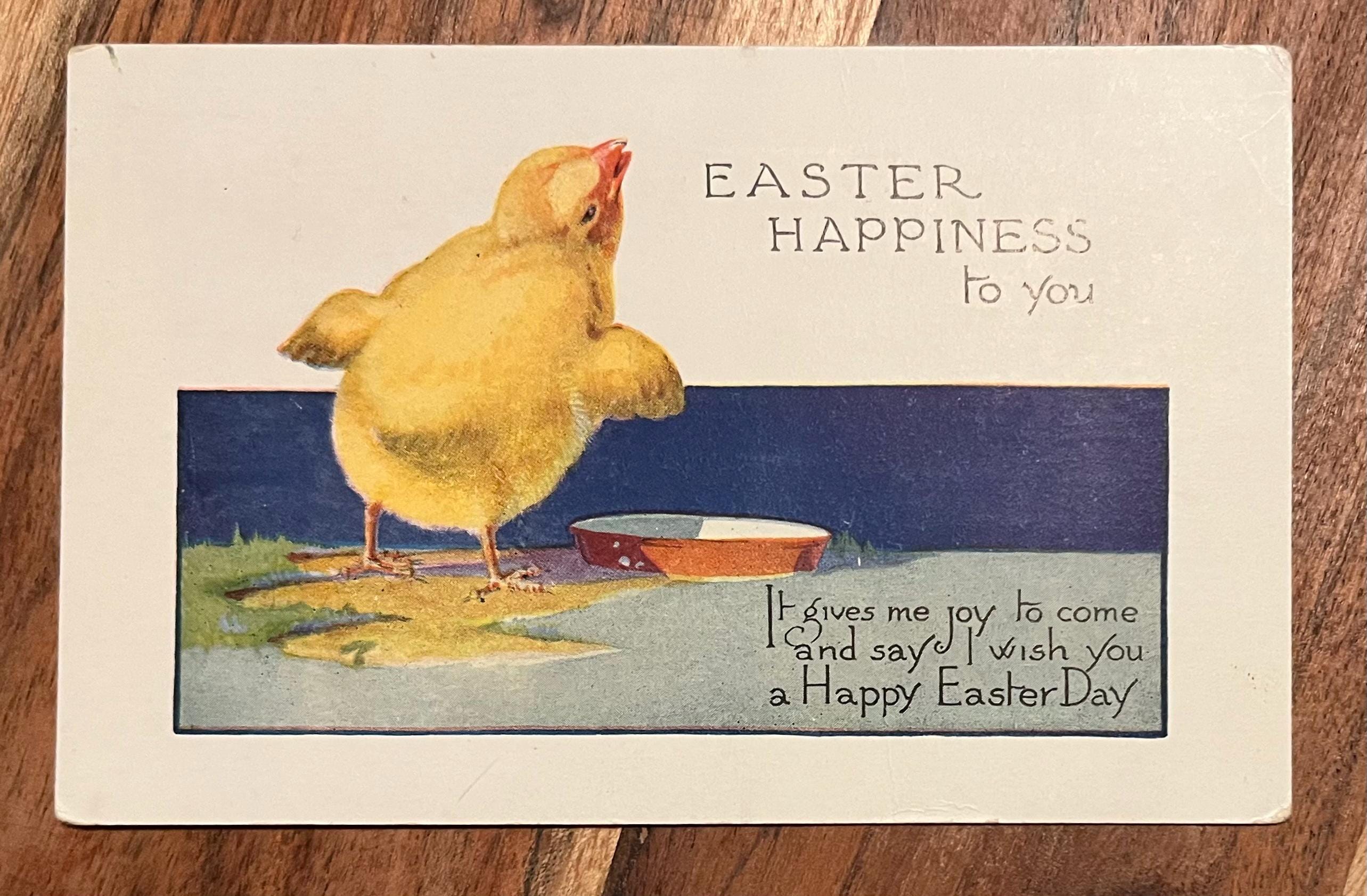 GC Rare Vintage Easter Happiness to You Postcard Cute Baby Chick Chirp Wishing Happy Easter Untextured Antique Nearly Unwritten Unsent 9g