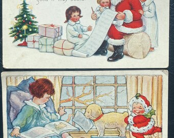 SET of 2 Rare Vintage 1924 Whitney Made Christmas Postcard Victorian Kids Talk Santa Embossed Antique Stamp Sent/Unsent Undivided Back 387