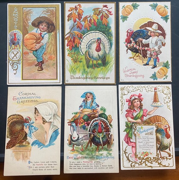 USA set of 6 Thanksgiving postcards early 1900s USA set of 6 Thanksgiving postcards early 1900s