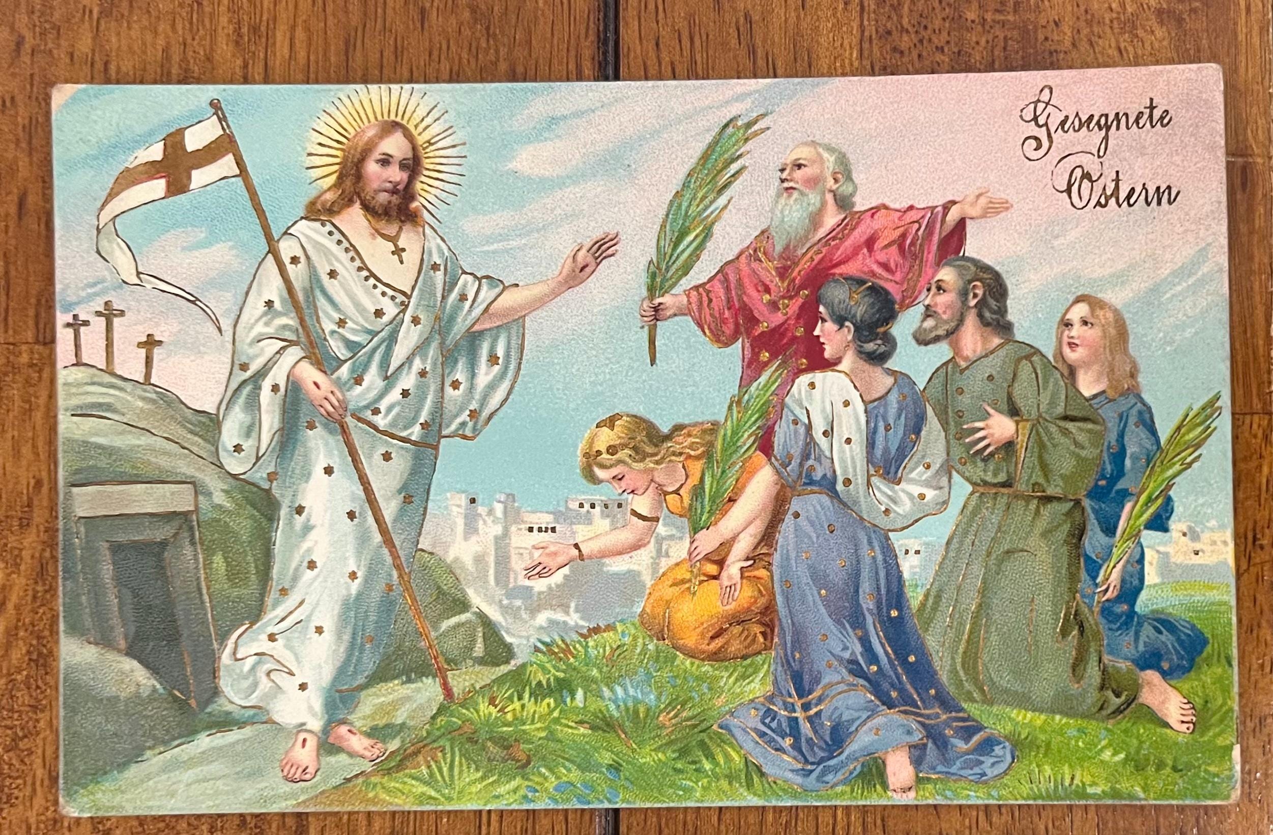 SET of 2 Rare Vintage 1911 German Easter Ostern Postcard  1890s-1911 Easter Post Card Uncut Sheet Cross main image 0