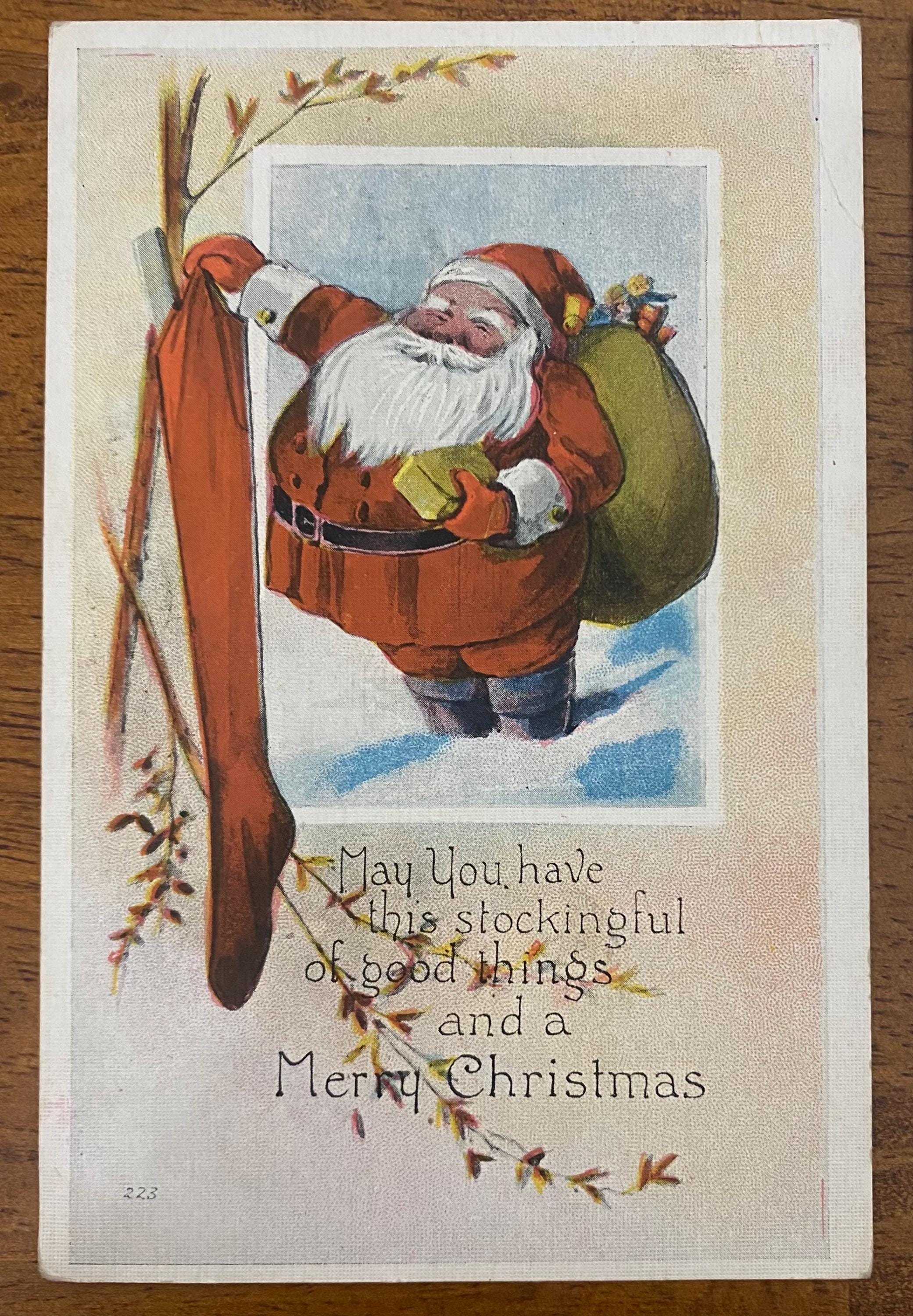 SET of 6 Rare Vintage 1909 Merry Christmas Postcard Santa W/ Toy