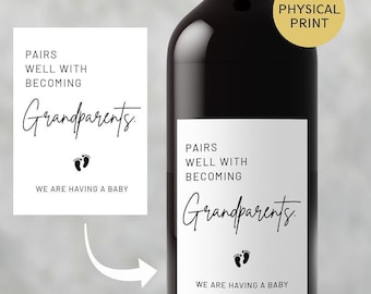 PRINTED Wine Bottle Label, New Grandparent Gift, New Baby, Pairs well with becoming Grandparents, New Baby Wine Label, Gift for new Grandma