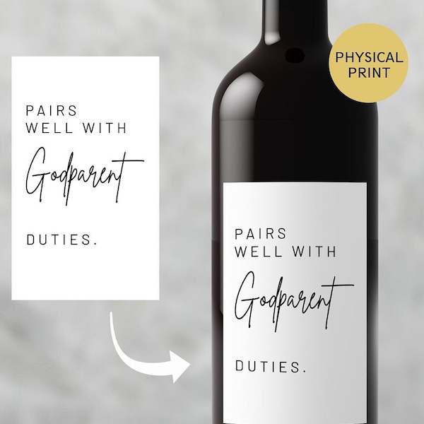 Pairs Well With Godparent Duties Wine Label, Will You Be My Godparent Gift, Godparent Gift, Pregnancy Reveal, Godparents Proposal Gift