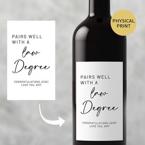 Pairs Well With a Law Degree Wine Label, Law School graduation gift, Bar exam gift, Female Lawyer Gift, Lawyer Gift, Law Student Gifts
