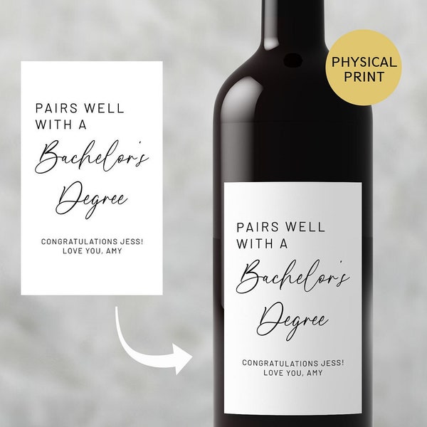 Bachelor's Degree Wine Label, Graduation gifts, Graduation gifts for her, Graduation gifts for him, Funny Graduation Gift, Pairs Well With