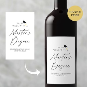 Pairs Well With Master's Degree Wine Label, Graduation gifts, Graduation gifts for her, Graduation gifts for him, Funny Graduation Gift