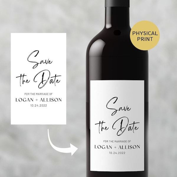 Save The Date Wine Label | Modern Minimalist Label, Groomsmen Bridesmaid Proposal Gift | Wedding Gift | Wedding Party Gift | Couple Gift