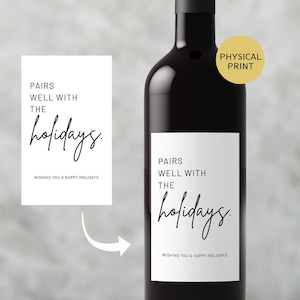 PRINTED | Pairs Well With the Holidays Wine Label, Custom Wine Labels, Christmas Gift for Her, Gift for Him, Holiday Party, Champagne Label