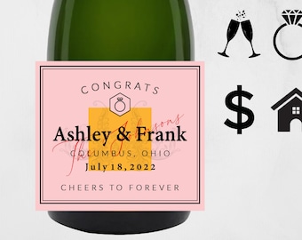 Custom Champagne Label, Personalized Champagne Bottle Label for Birthday, Wedding, Graduation, Baby, Housewarming | Orange or Rosé