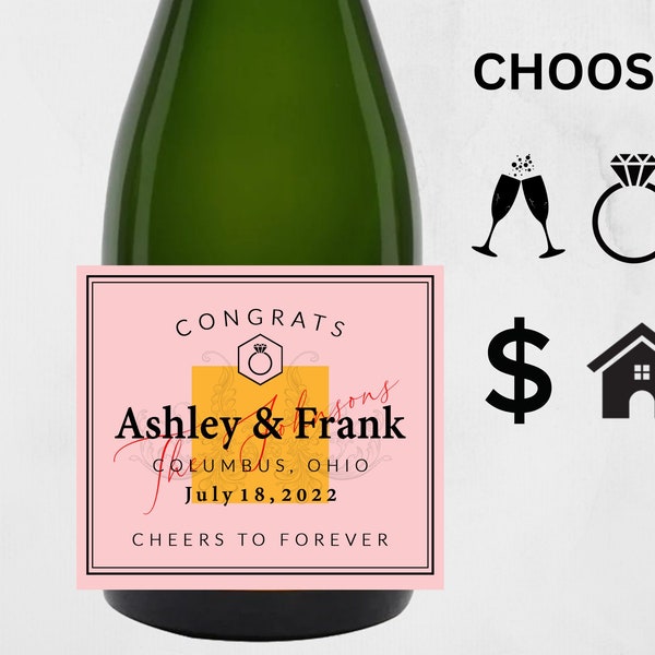 Custom Champagne Label, Personalized Champagne Bottle Label for Birthday, Wedding, Graduation, Baby, Housewarming | Orange or Rosé