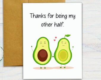 Thanks for being my other half cute valentines day Card, Valentine's Day card, funny valentines day card for him, Card For Boyfriend