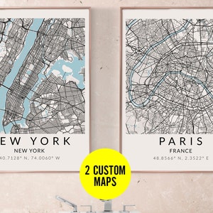 Custom Map Set of 2 Any City Map, Any City Map, Custom Map Poster, Personalized Map, City Art Map Download, Gift Posters Digital Download