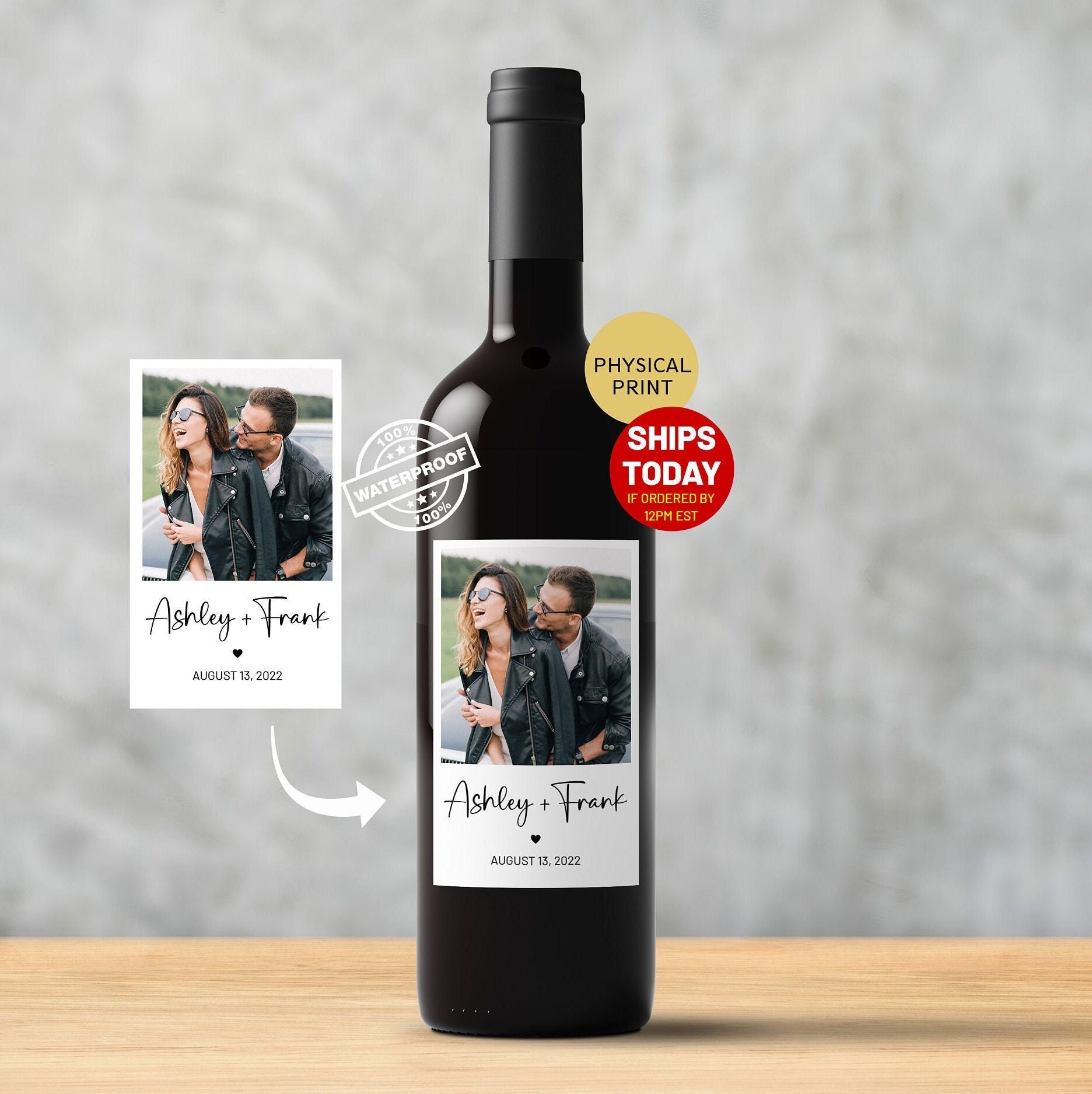 Love 4 photo simple modern personalized gift wine label