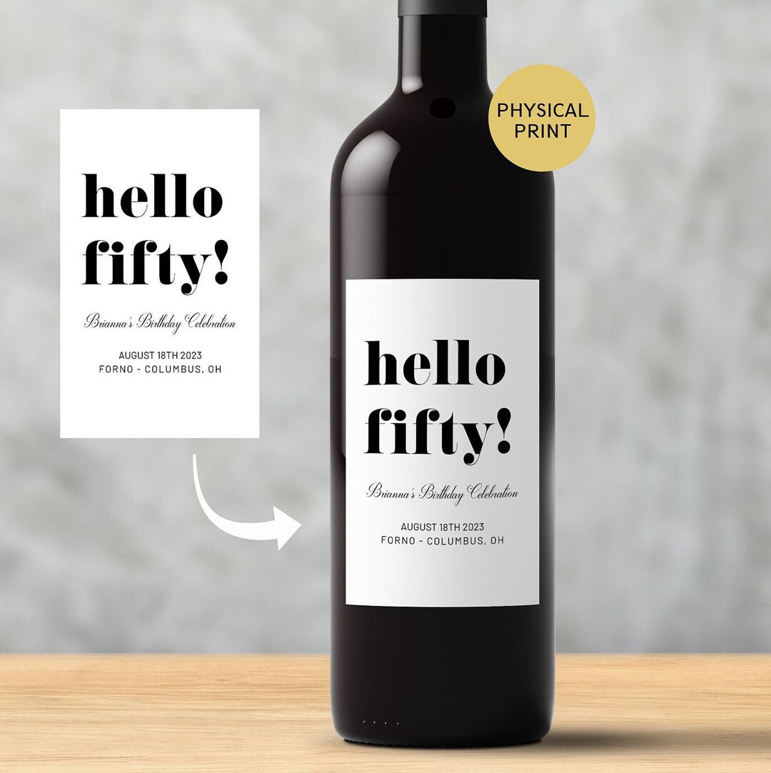 Custom Birthday Wine Labels, FIFTY, 50th Birthday Wine Label, 50th