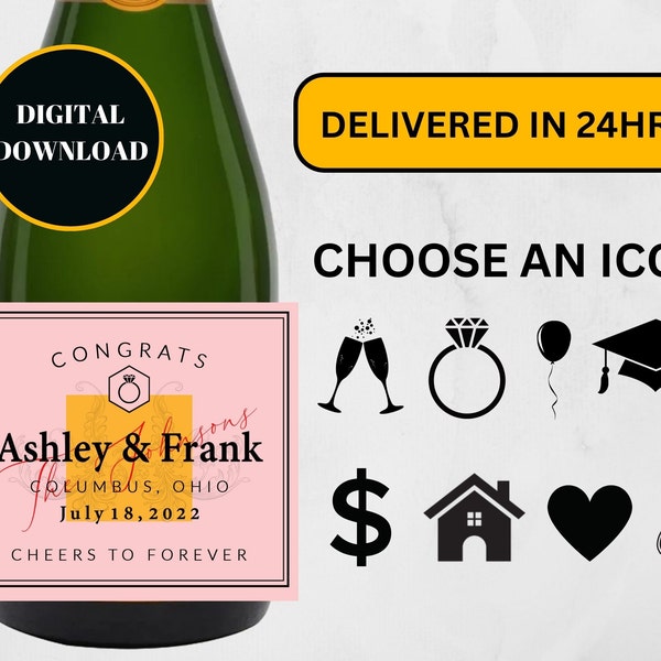 Custom Champagne Label, Personalized Champagne Bottle Label for Birthday, Wedding, Graduation, Baby, Orange or Rosé DIGITAL DOWNLOAD