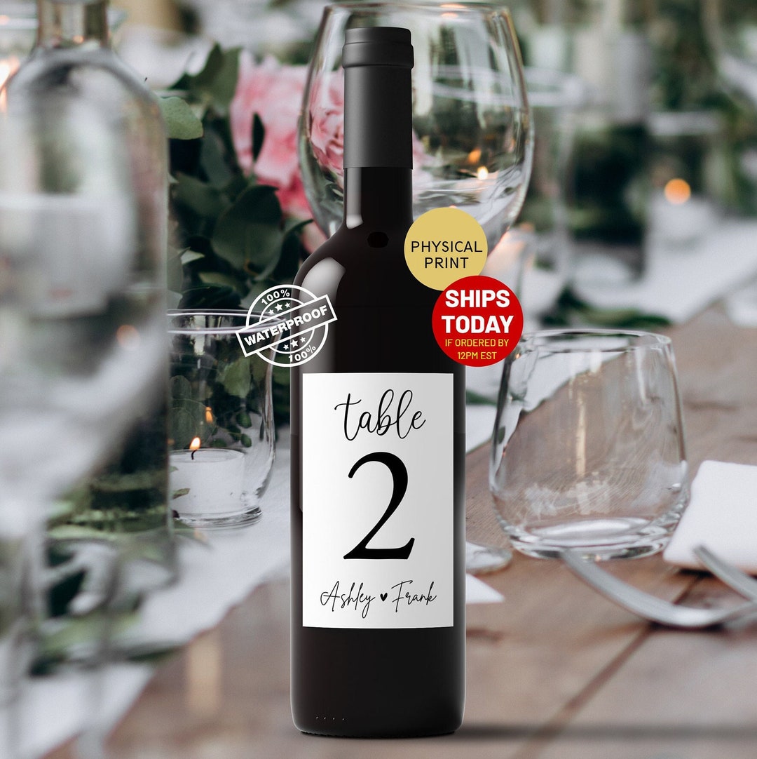 Personalized Wine Bottle Table Number Labels, Printed Wine Bottle Table