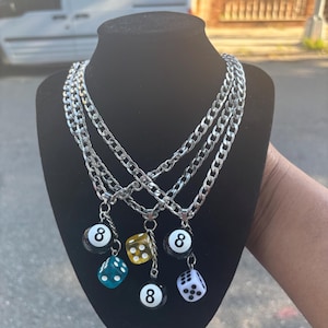 8 Ball & Dice Pendant Necklace - Stainless Steel Casino Style