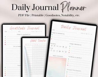 Digital Gratitude Journal | Habit Tracker Printable | Savings Tracker | Daily Schedule | Digital Daily Journal | Week at a Glance Printable