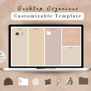 Desktop Wallpaper | Computer Wallpaper | Macbook Wallpaper | Desktop Organizer, Vision Board, Boho | Desktop Folder Icons | Canva Template