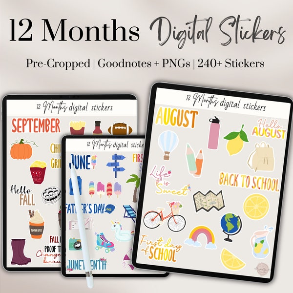 Digital Planner Stickers Goodnotes | Digital Sticker Book | Seasonal Planner Stickers | Digital Monthly Stickers | Monthly Planner Stickers