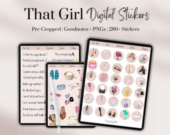 Self Care Stickers, That Girl Self Care Digital Stickers, Good Notes Stickers, Digital Sticker Book, Monthly Planner Stickers, Daily Icons