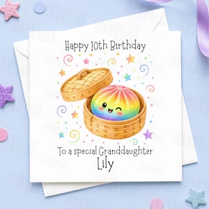 Custom Birthday Card | Personalised Name Card for Kids | Rainbow Dumpling Card | Cute Birthday Card for Child | Son Daughter Friend Card
