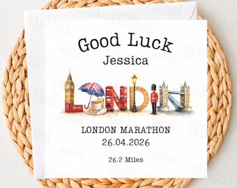 Personalised London Marathon Card | Good Luck Marathon Card | Custom Name Running Card | London Landmark Design