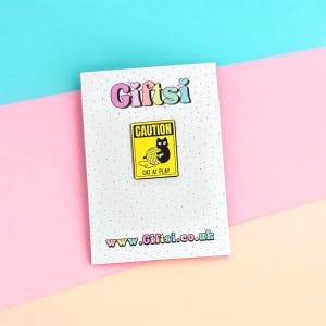 Cat At Play Badge | Caution Badge | Funny Cat Lover Badge | Cat Mum Gift | Cat Dad Gift