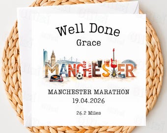Personalised Marathon Card Manchester | Running Congratulations Card | Custom Marathon Finish Card | 26.2 Miles Card | Runner Gift