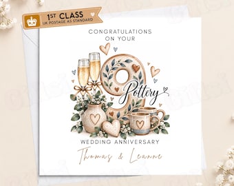 Personalised 9th Wedding Anniversary Card | Pottery Anniversary for Couple | 9 Years Married | Traditional Ninth Anniversary