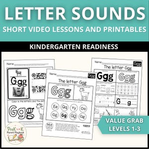 Letter Sound Worksheets Aa-Zz with 26 QR codes to mini lessons Levels 1-3 Bundle