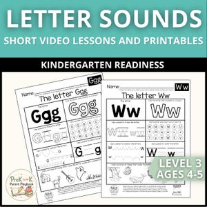 Letter Sounds Worksheets & QR Code Video Lessons | Level 3 | Ages 4-5