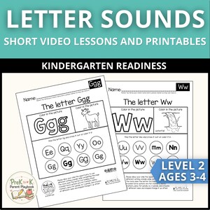 Letter Sounds Worksheets & QR Code Video Lessons | Level 2 | Ages 3-4