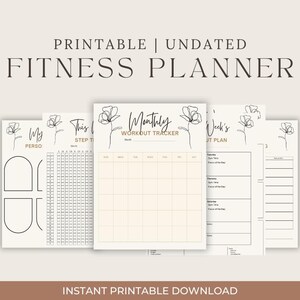 12-Month Digital Fitness Planner | Aesthetic Printable Workout Journal | Floral Wellness Tracker | Instant Download Exercise Log