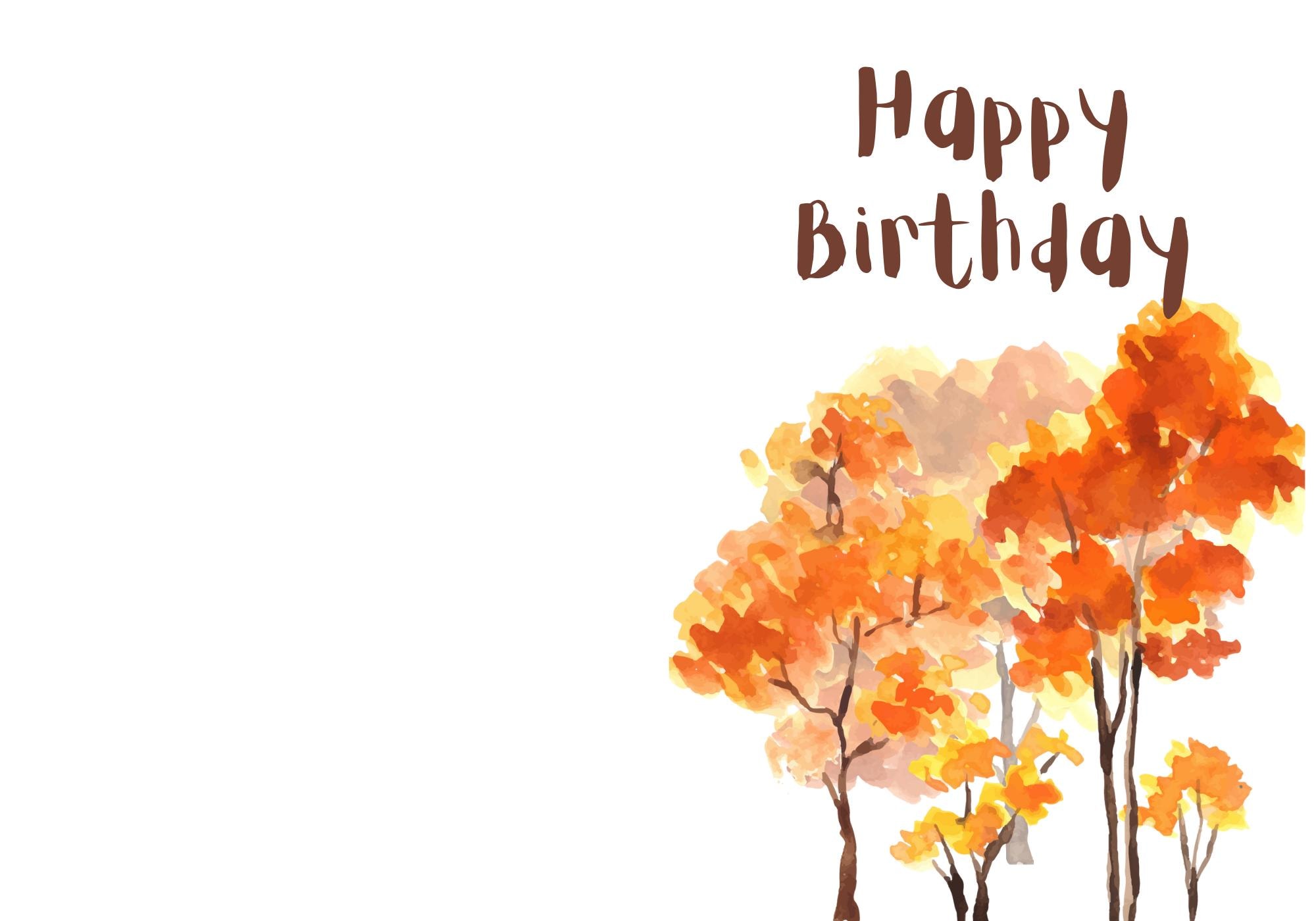 Autumn Forest Happy Birthday Card | Watercolor Fall Theme (digital ...