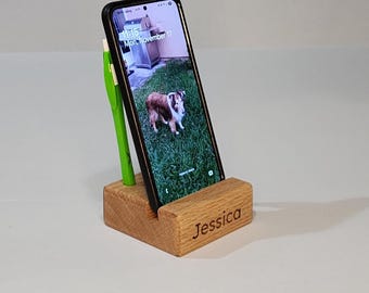 Personalized Phone Stand | Solid Wood Phone Holder | Custom Laser Engraved Gift