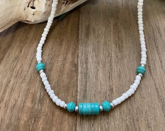 Western Turquoise Seed Bead Choker Necklace