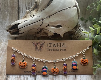 Halloween Charm Bracelet: Pumpkin & Treat Enamel Charms