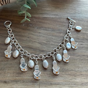 Silver Flip Flop Sandal Shoe Metal Charms on Silver Charm Bracelet