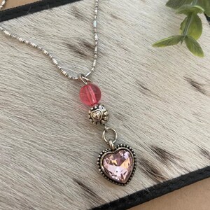 Pink Heart Silver Chain Women&#39;s Necklace