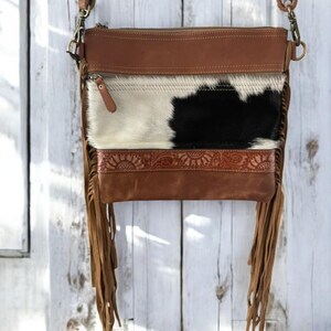 Myra Cowhide Sunflower Accent Book Bag - Brown Multi Sunflower Myra Bag - Etsy main image 3