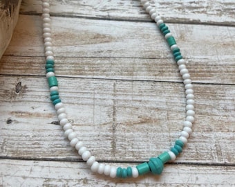 Western Choker White and Turquoise Seed Bead Necklace