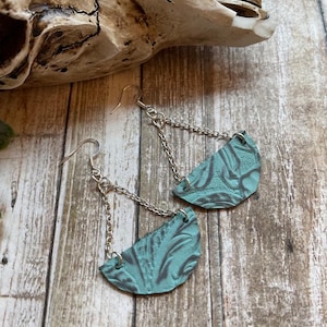 Western Earrings Tooled Turquoise Leather