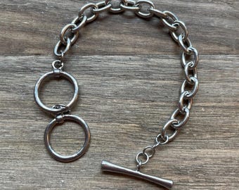 Silver Metal Link Double Toggle Closure Bracelet for Charm Bracelets