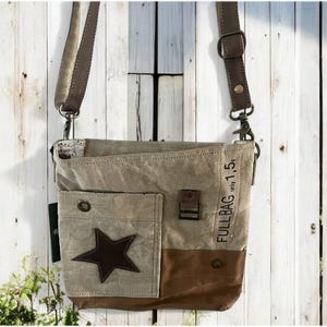 Recycled Canvas Crossbody Purse: Myra Leather Star Western Bag